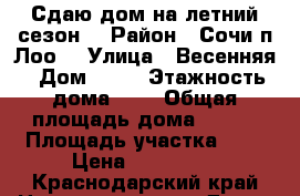 Сдаю дом на летний сезон  › Район ­ Сочи п.Лоо  › Улица ­ Весенняя › Дом ­ 23 › Этажность дома ­ 2 › Общая площадь дома ­ 230 › Площадь участка ­ 6 › Цена ­ 700 000 - Краснодарский край Недвижимость » Дома, коттеджи, дачи аренда   . Краснодарский край